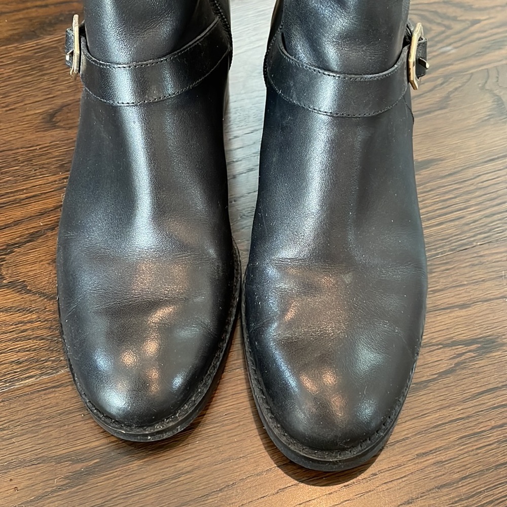 Cole Haan moto booties with gold “C” buckles. - Picture 3 of 5